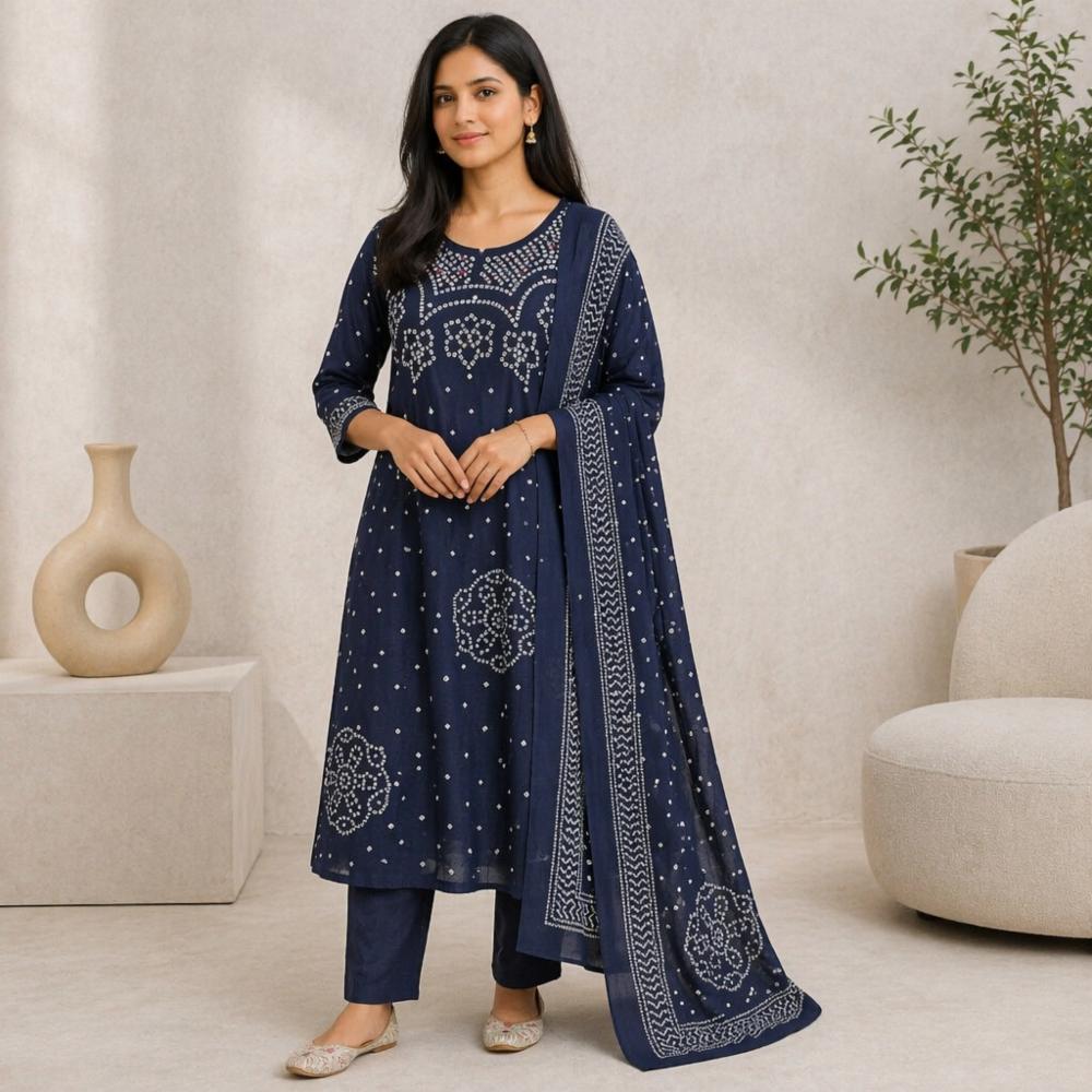 Pure Cotton 3 Piece Straight Cut Kurti Pant Dupatta Set