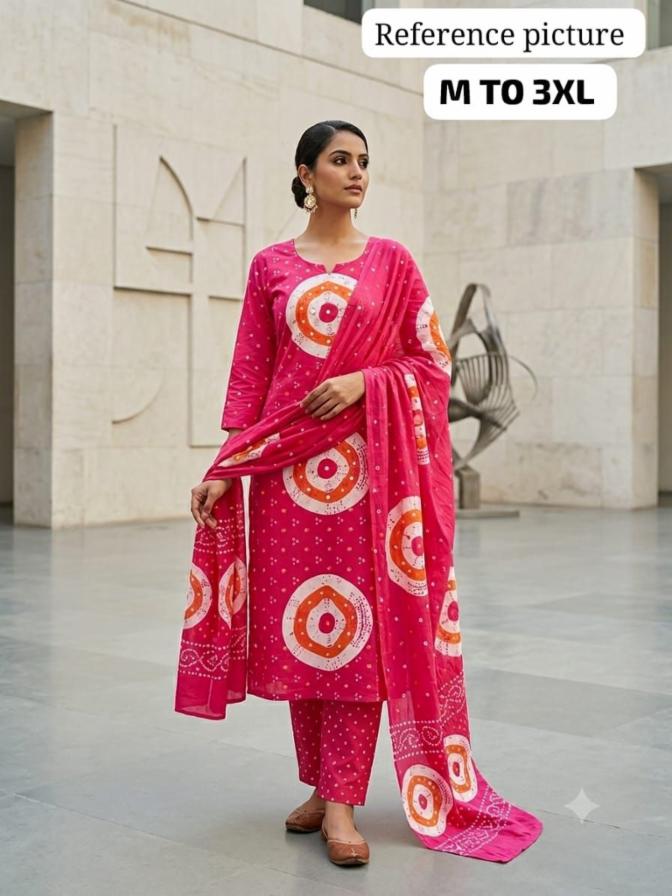 Pure Cotton 3 Piece Straight Kurti Pant Dupatta Set
