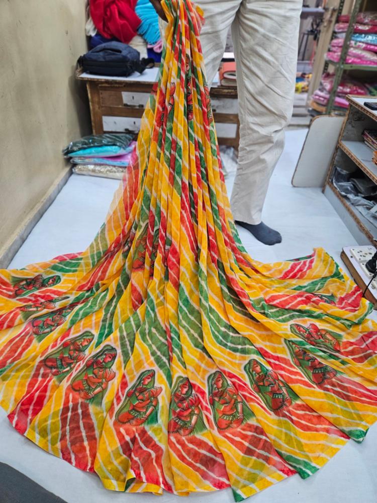 Royal Leheriya Georgette Saree with Doll Print & Designer Blouse