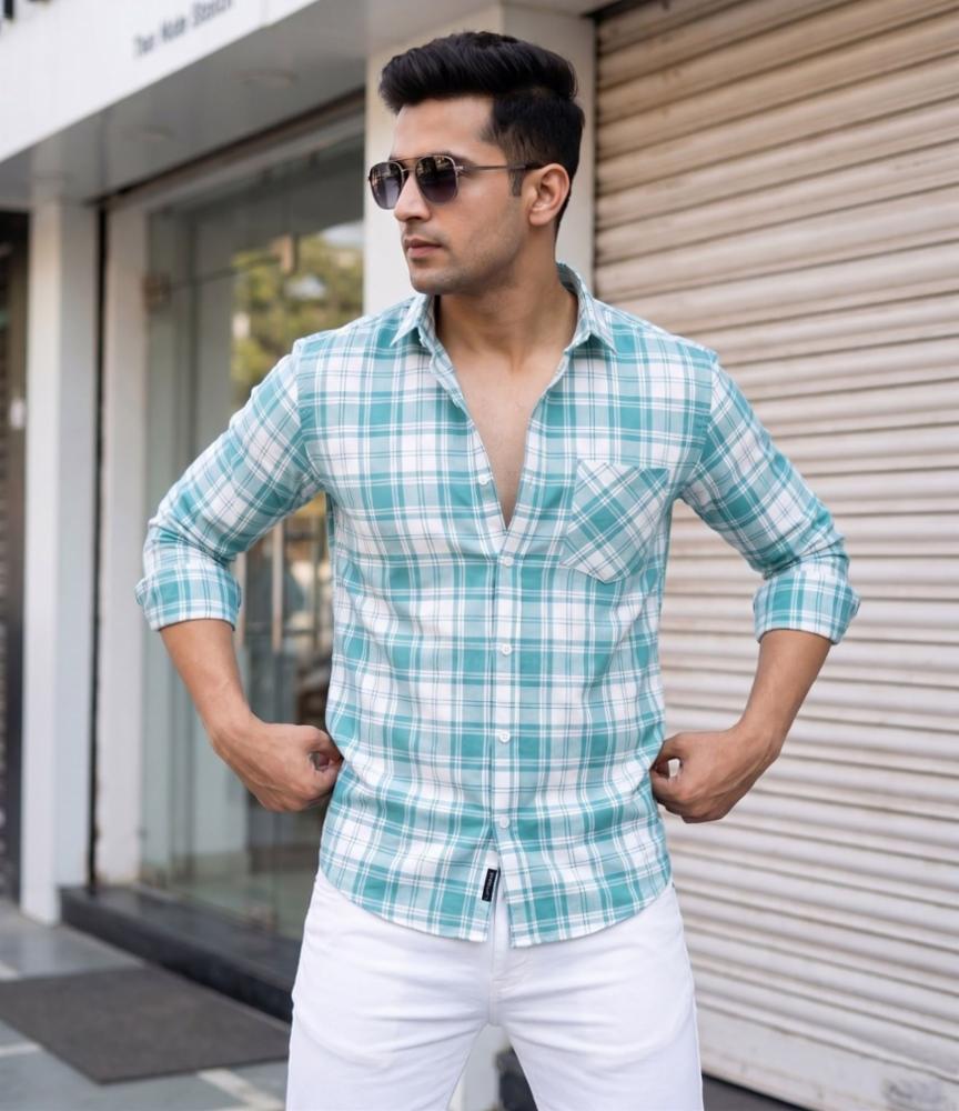 Men's Cotton Check Shirt with Double Tira Design - M, L, XL