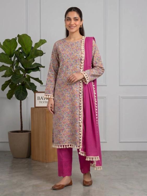 Unstitched Pure Cotton Suit Set with Printed Work