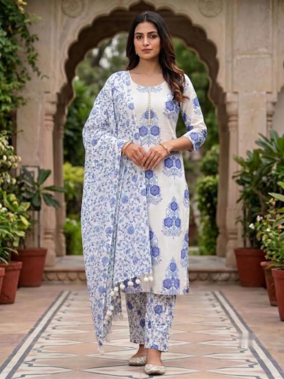 Cotton blend Unstitched Suit Set with Printed Design