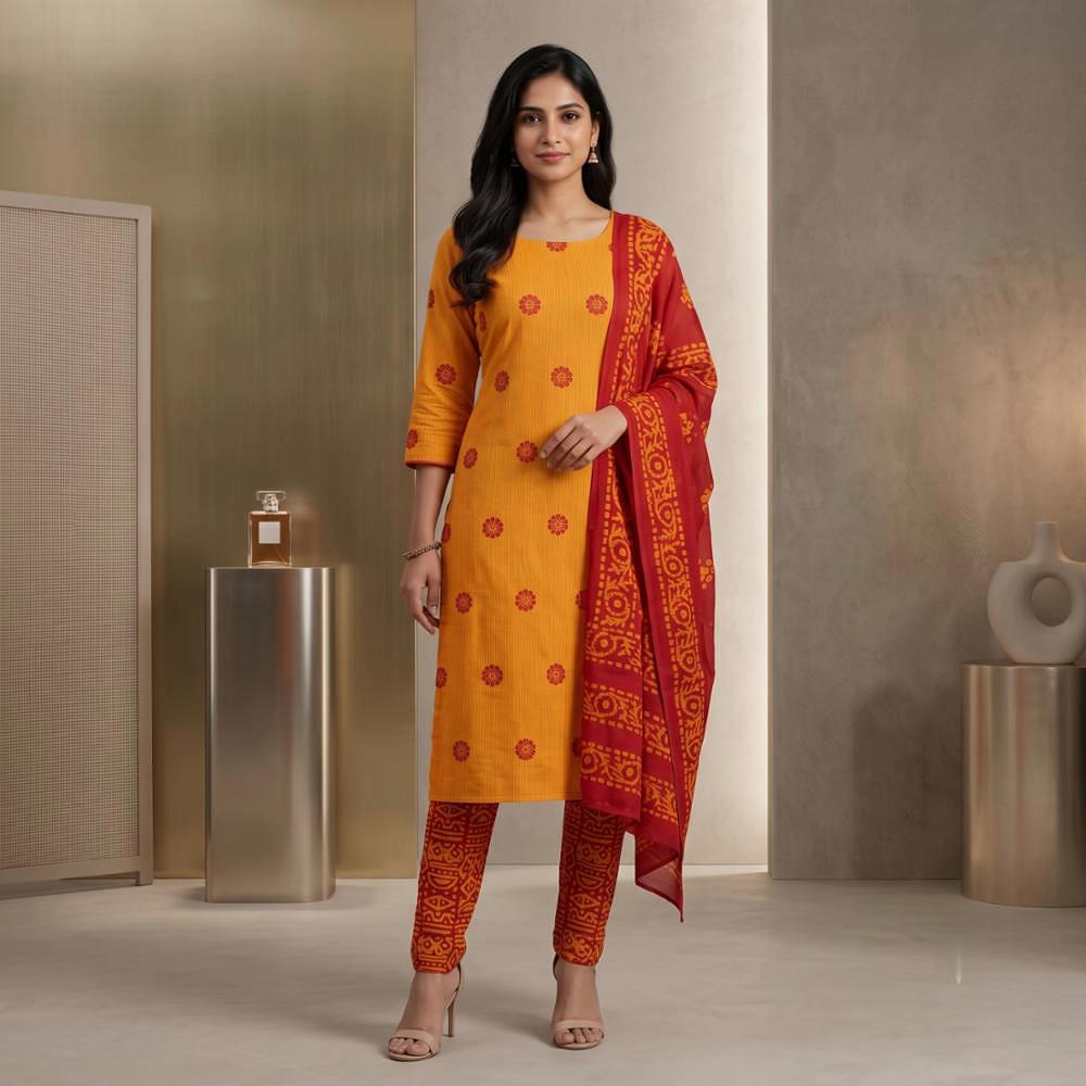 Pure Cotton Unstitched Suit Set with Printed Design