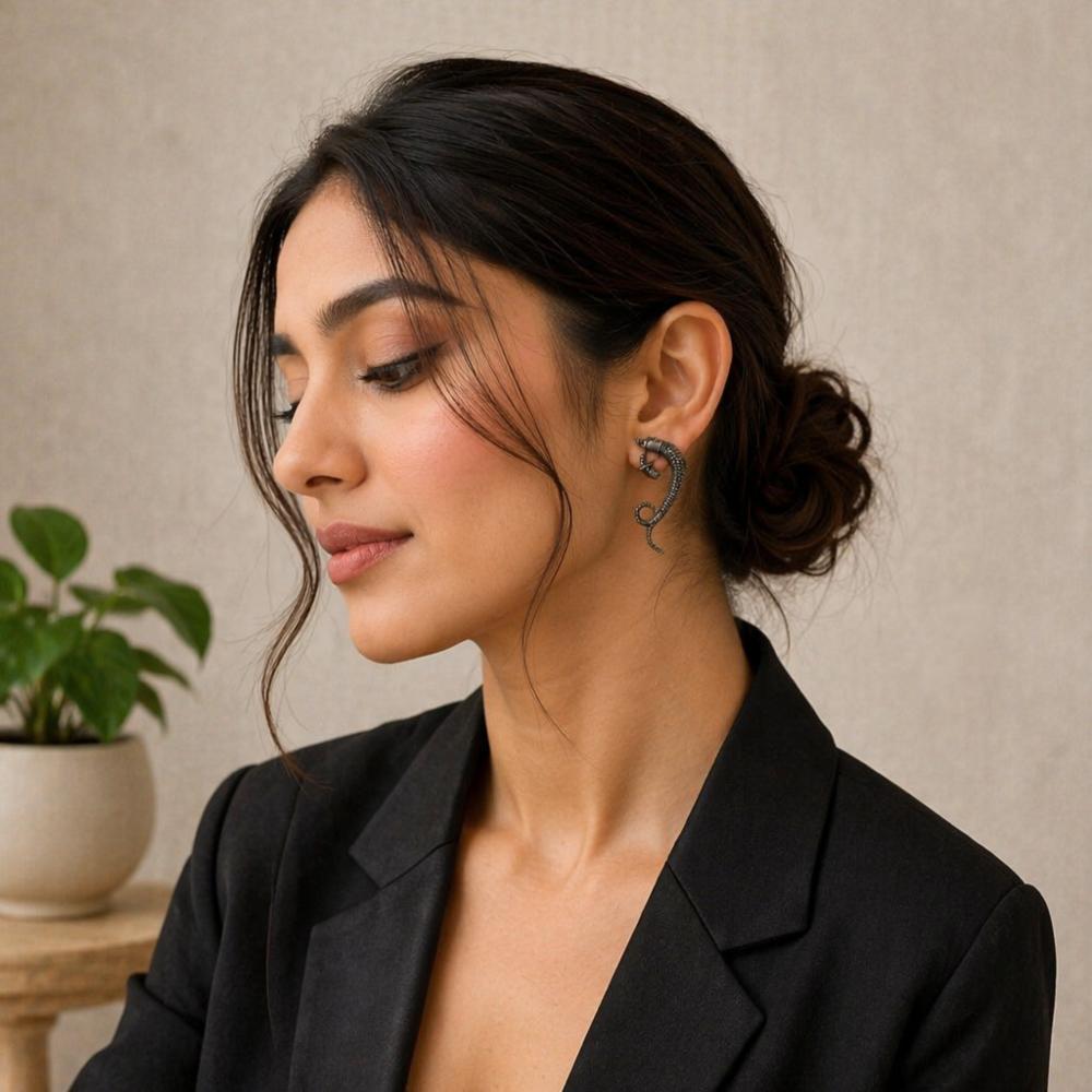 Oxidized Silver Twin Fish Tribal Ear Cuffs