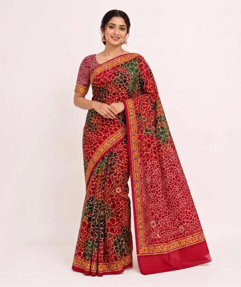 Soft Pure Cotton Printed Saree with Blouse