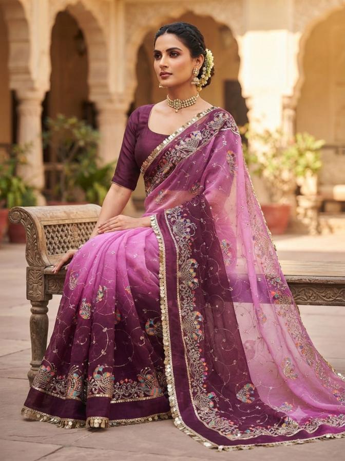 Simar Chiffon Embroidered Saree with Unstitched Blouse Piece