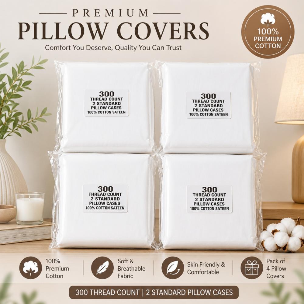 Premium White Cotton Pillow Cover | Soft & Breathable | Hotel Quality | Pack of 4
