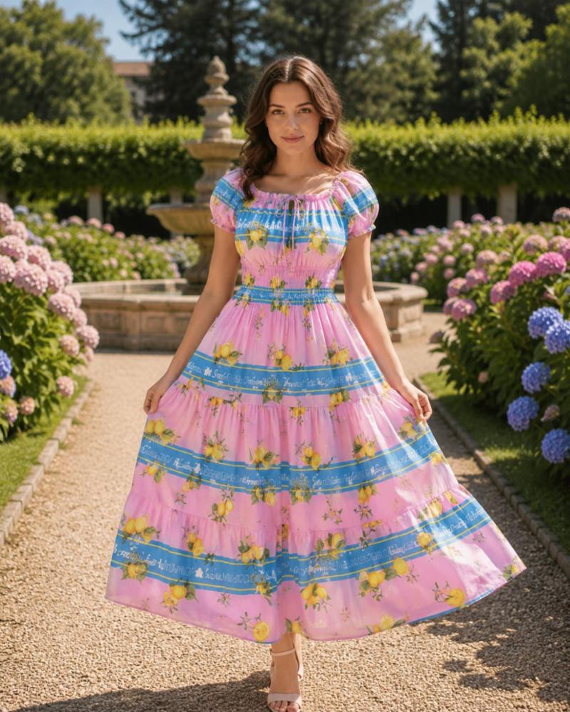 Women's Cotton Smocked Tiered Maxi Dress | Free Size (S-XL) | Puff Sleeves | The Naina Collection
