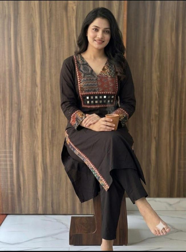 Ajrakh Mirror Work Pure Cotton Kurta Palazzo Set