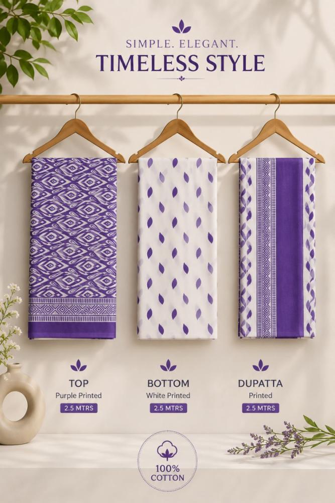 Premium Cotton Unstitched Suits Fabric Set for Women with Dupatta l 