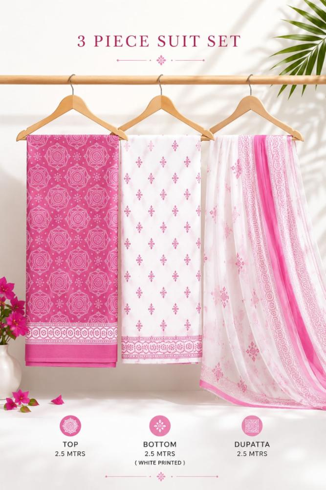 Elegant Cotton Unstitched Suit Fabric Set with Matching Dupatta