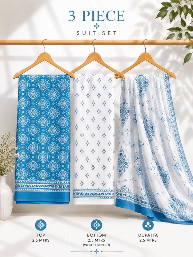 Daily Wear Cotton Unstitched Suit Fabric Set for Women