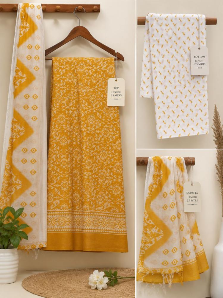 Ethnic Cotton Unstitched Suit Fabric Set