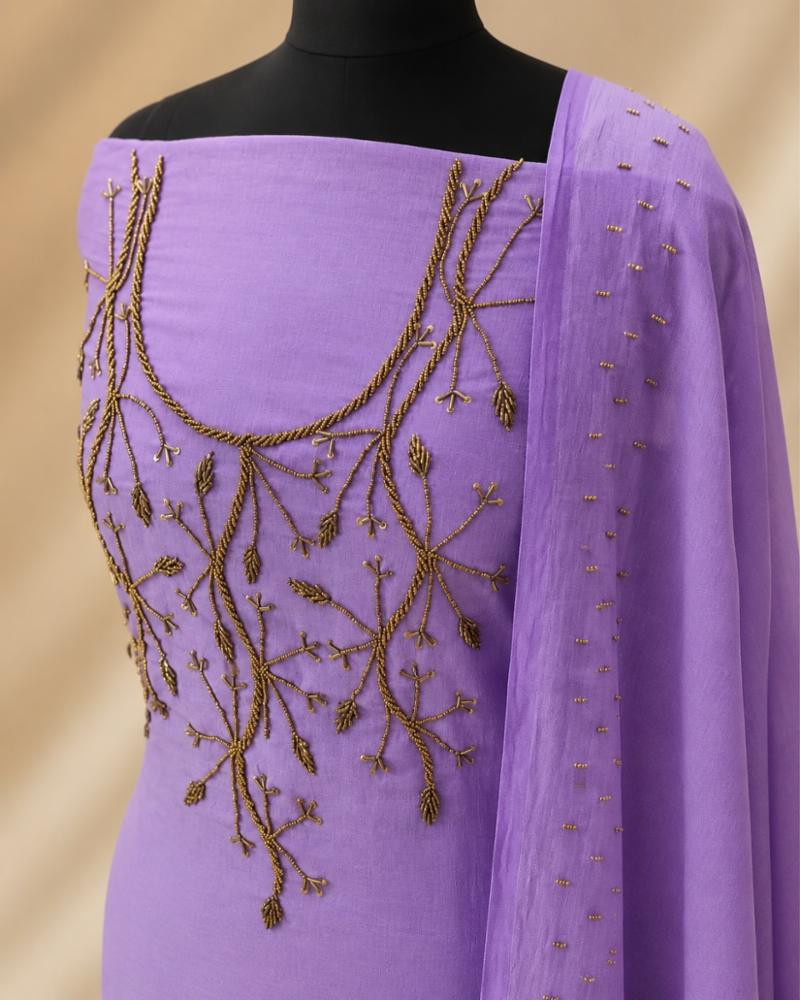 Women's Unstitched Dress Material with Handwork | Pure Crush Silk Suit Fabric | Premium Ethnic Wear