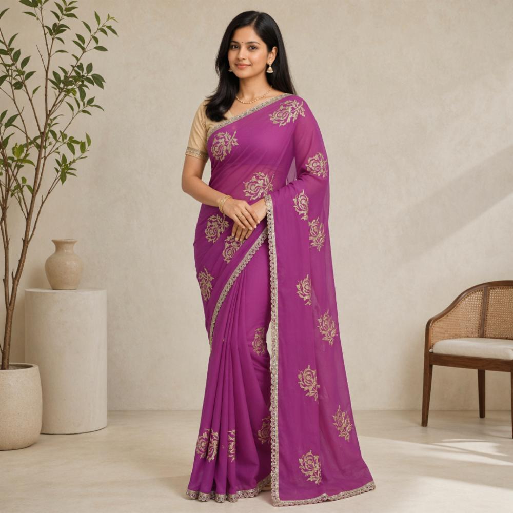 30-30 Goerget Saree with Rajwadi Butta Work and Less Border