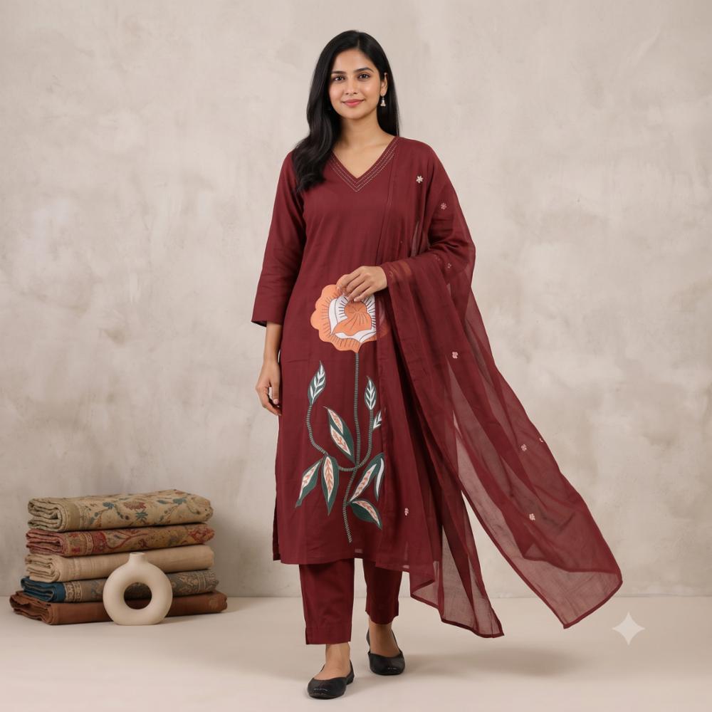 Pure Cotton Printed Kurta Pant With Dupatta Set