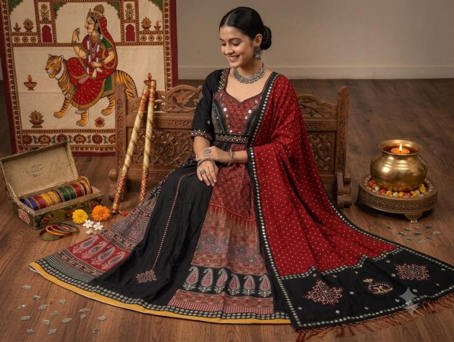 Stitched Cotton Printed Lehenga Choli Set with Mirror Work Dupatta