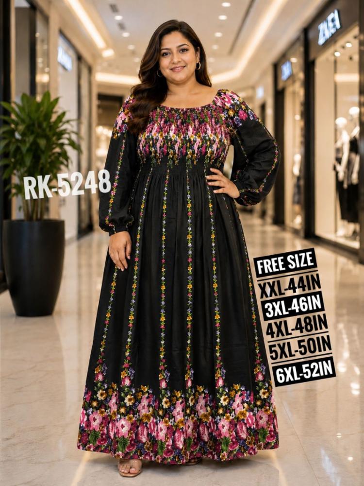Long Stretchable Cotton Dress with Flared Design