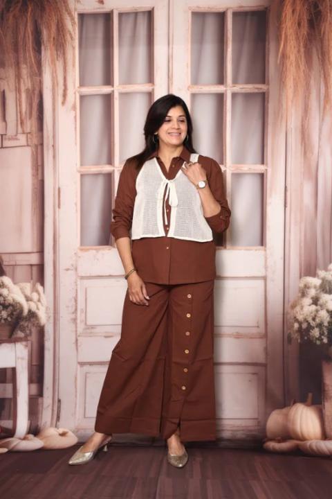 Women's Cotton 3-Piece Designer Kurta Co-ord Set with Crochet Jacket