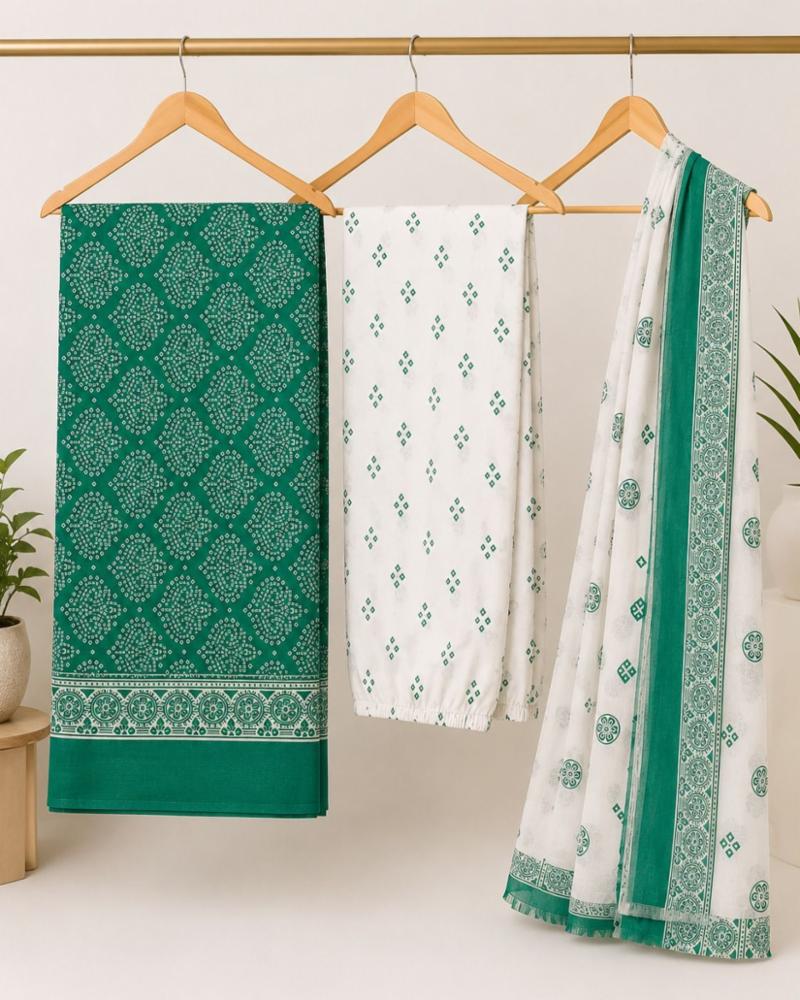 Daily Wear Cotton Unstitched Suit Material with Dupatta | Soft Printed Dress Material