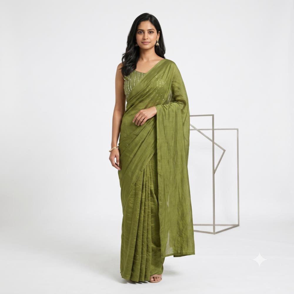 Soft Crush Silk Plain Saree with Embroidery and Cut Dana Work