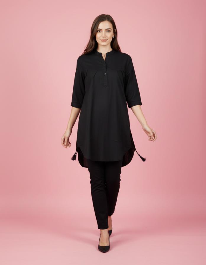 Women's Plain Black Short Kurti