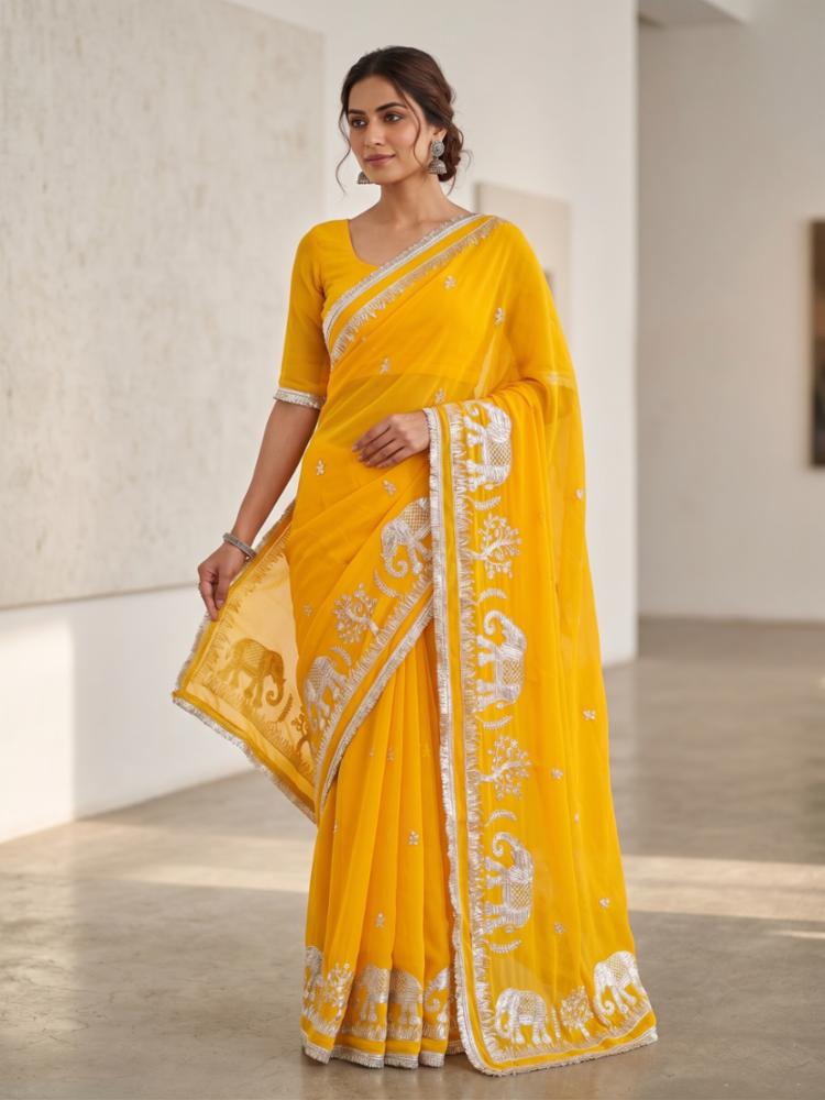 Georgette Saree with GotaPatti and Fancy Lace Work
