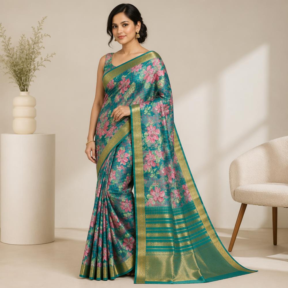 Mysore Silk Saree with All Over Weaving and Chex Pattern