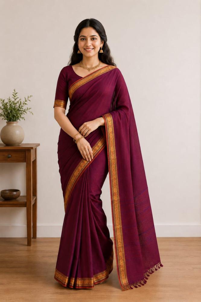 Pure Jijamata Silk Saree | Traditional Zari Border Elegance