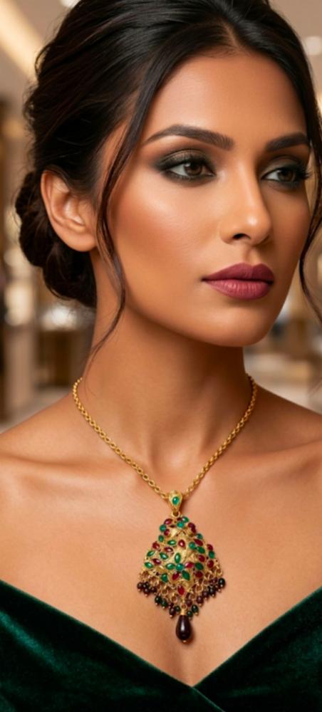Varsha Anti Tarnish Giant Pendant Necklace for Girls and Women, Gold Plated Alloy with Cubic Zirconia