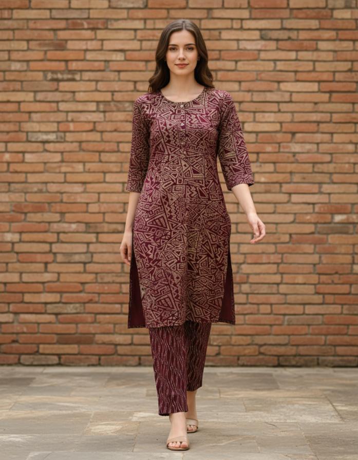 Women's Cotton Blend Printed Kurti Pant Set | Soft & Comfortable Daily Wear