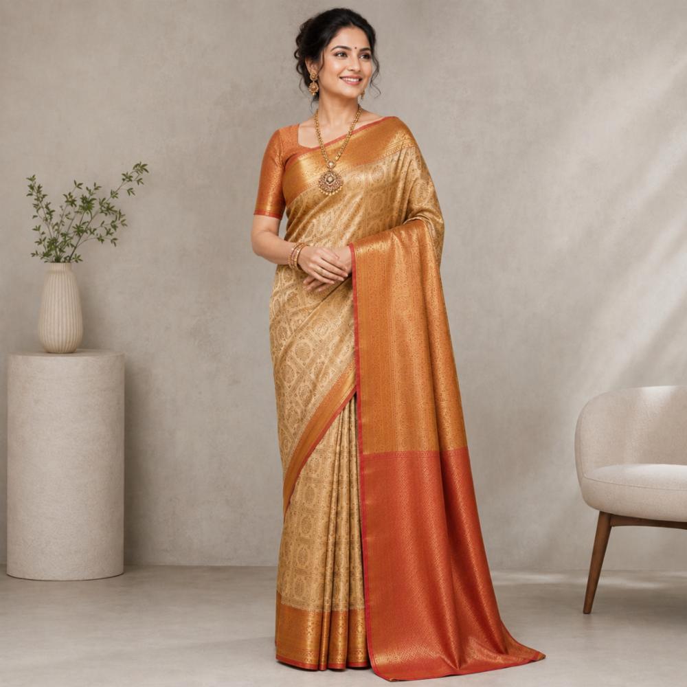 Banarasi Semi Silk Saree with Designer Pallu and Blouse