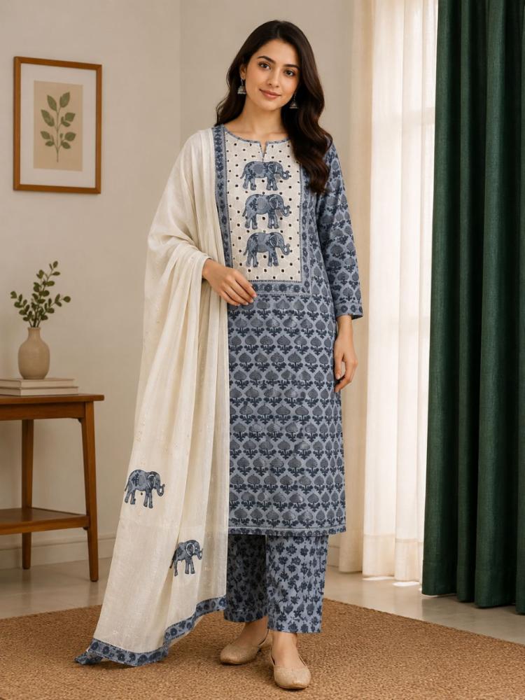 Pure Cotton Animation Print Embroidery Unstitched Suit with Dupatta