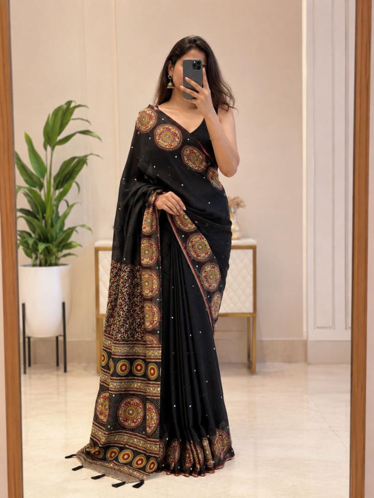 Sanvi Fashion Japan Satin Silk Saree with Heavy Mirror Work 