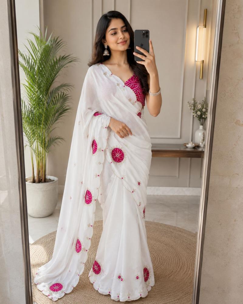 Pure Crush Georgette Chiffon Saree with Zardozi and Handwork Patch Butta