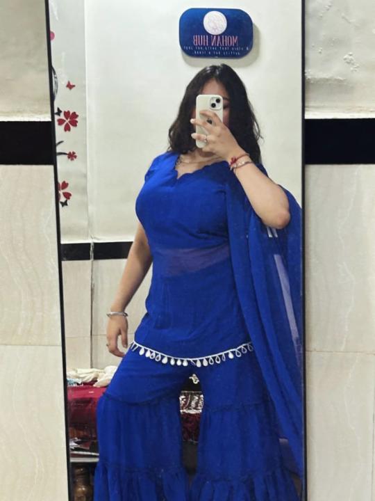 Georgette Sharara Set with Mirror Work Lace Border