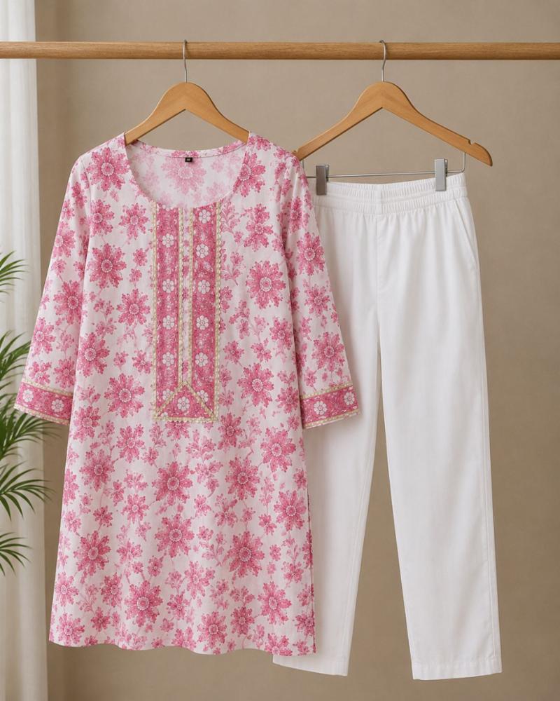 Pure Cotton Floral Printed Kurta Pant Set 