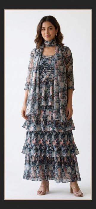 Women's Frill Gown with Dupatta | Rakhi Special Ethnic Dress