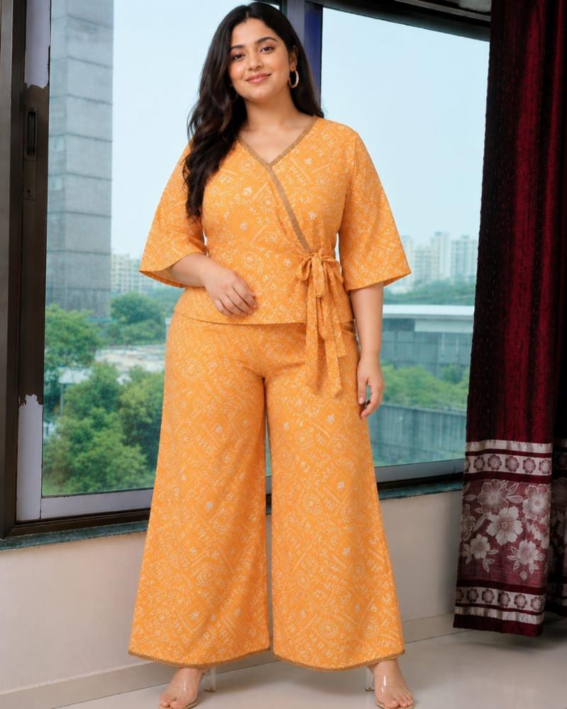 Mustard Yellow Cotton Blend Printed Women's Co-Ord Set 