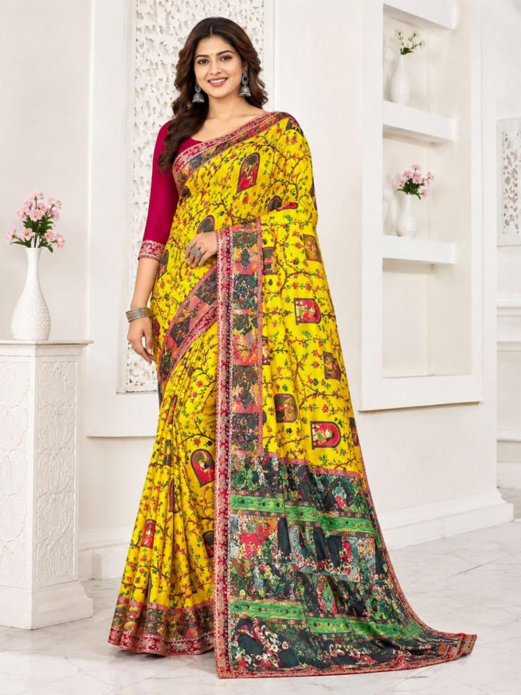 Designer Dola Banarasi Weaving Saree with Digital Print and Sequins Embroidery Border