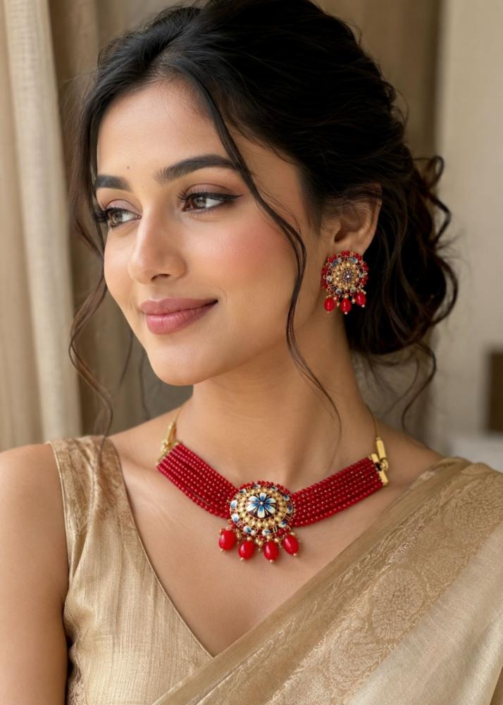 AVANTIKA Necklace Set Gold Plated Choker & Earrings