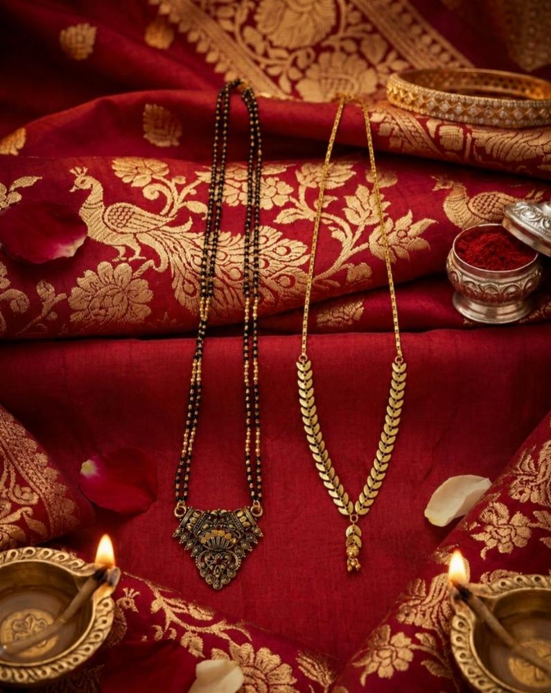 Gold Plated Alloy Mangalsutra Combo with Artificial Beads and Stones