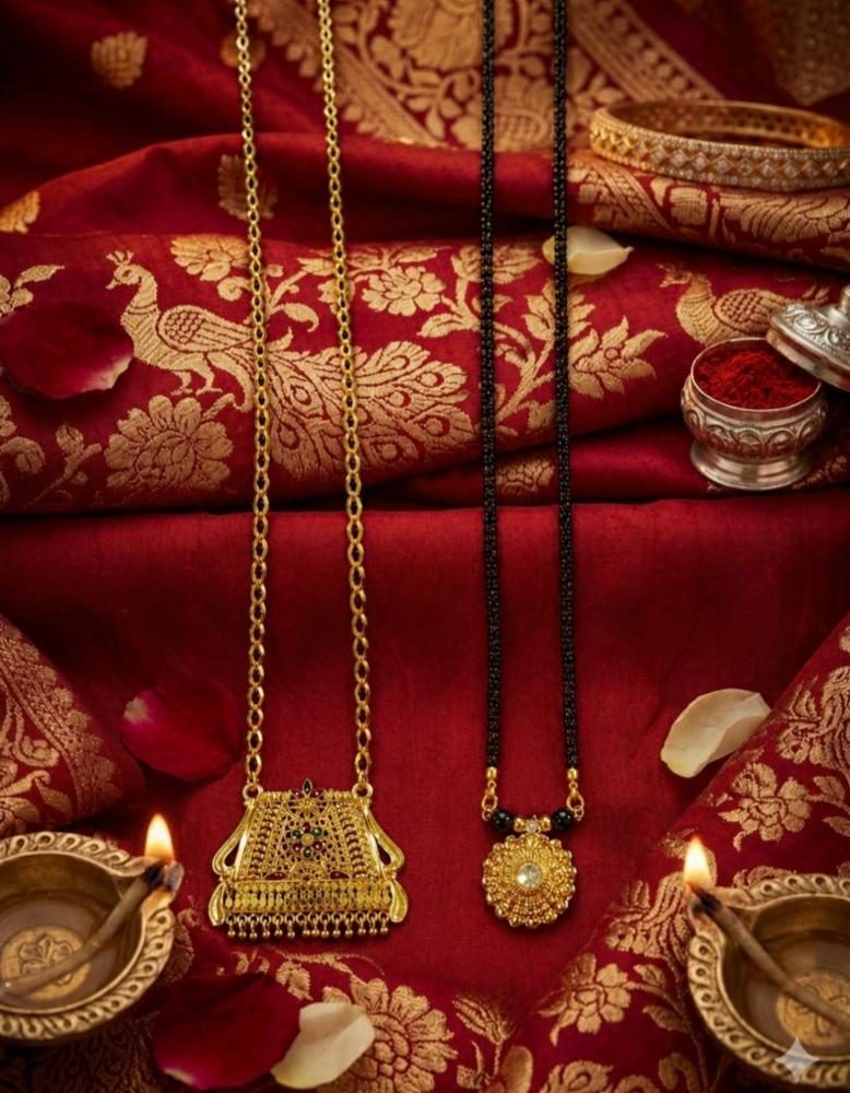 Combo of Two Gold-Plated Alloy Mangalsutras with Artificial Beads and Stones