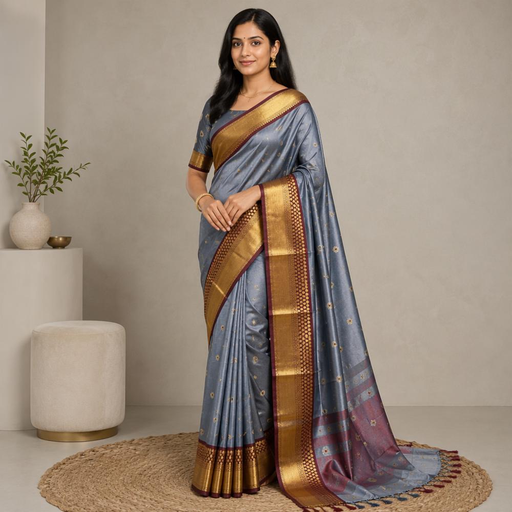 Banarasi Handloom Katan Soft Silk Saree with Mina Buti Design