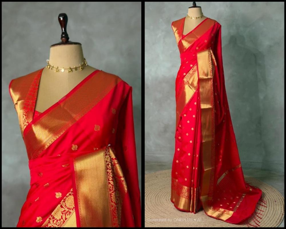 Banarasi Soft Katan Silk Gold Zari Weaving Saree with Jaquard Blouse