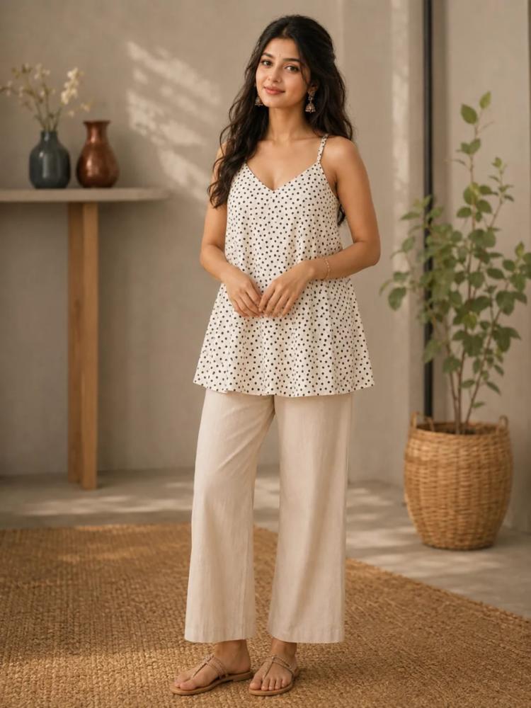 Women's White Polka Dot Cami Top | Sleeveless Casual Top