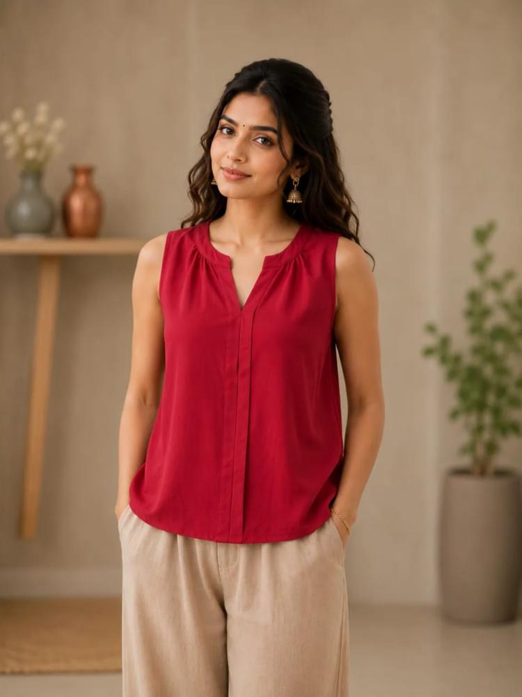 Women's Ruby Grace Sleeveless Top | Premium Rayon Crepe Casual Top