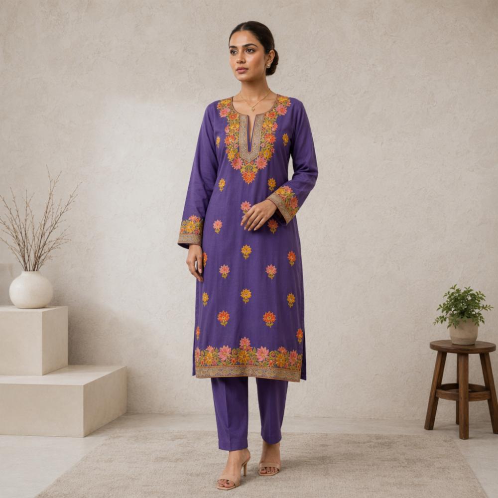 Aari Work Long Kurti in Cotton Fabric