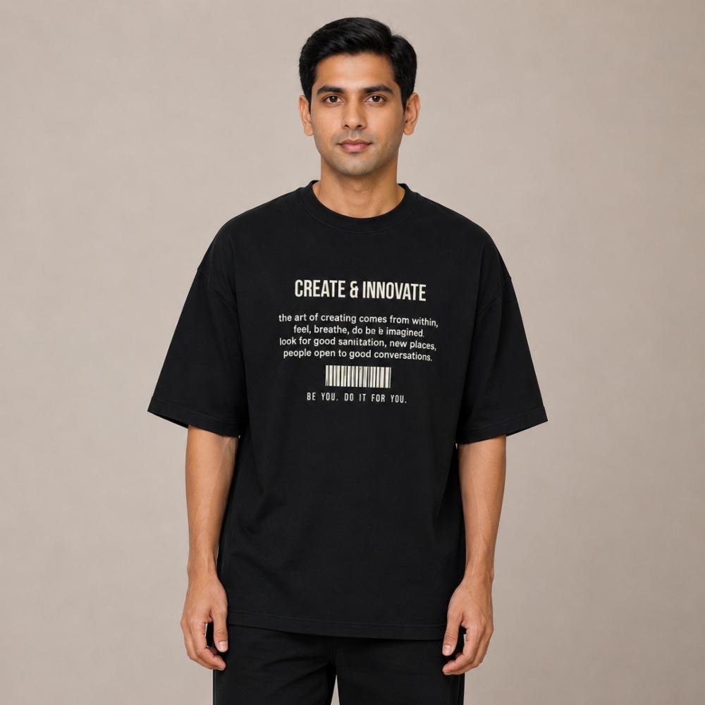 Black Cotton Drop Shoulder T-Shirt