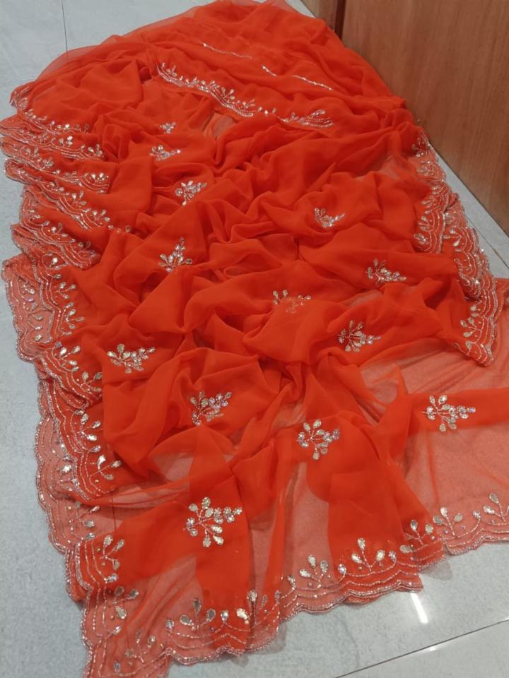Royal Georgette Saree with Heavy Katdana Cutwork Border & Butti Work